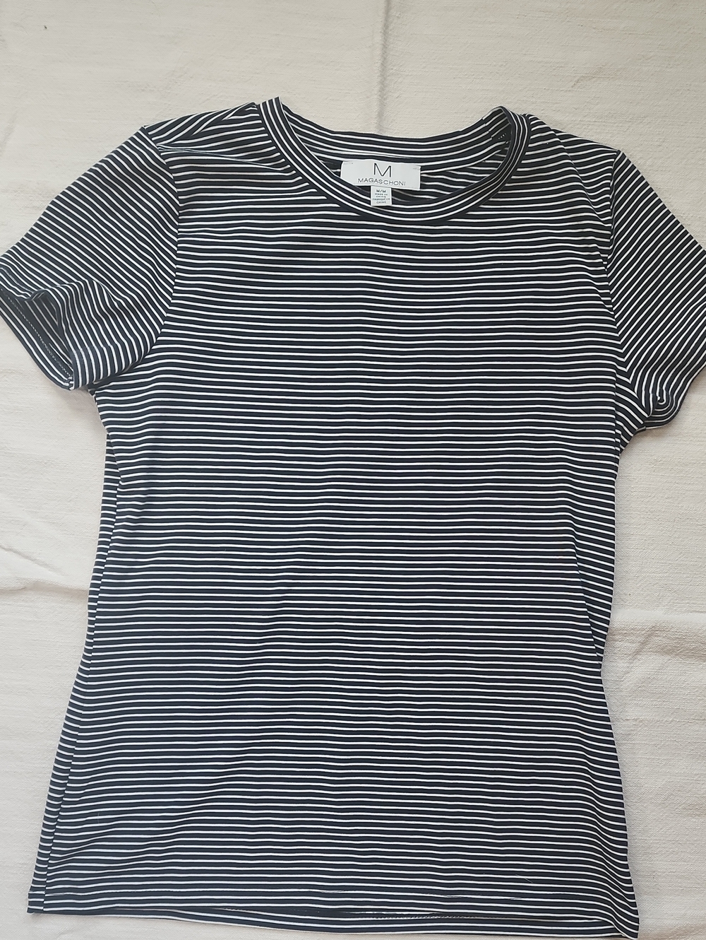 Magaschoni Navy and White Striped Short Sleeve Tee